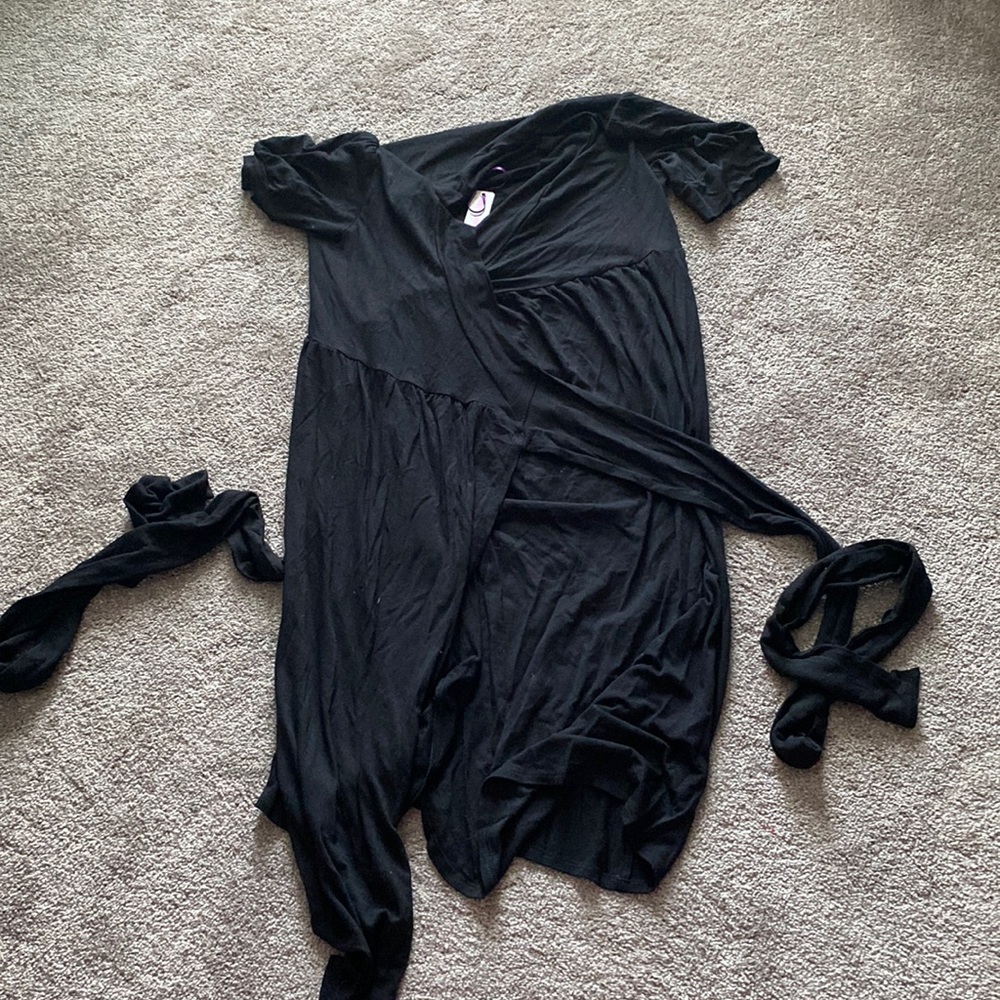 Mayreau Black Wrap Maternity Dress Short Sleeve Tie Waist Dance SIZE L